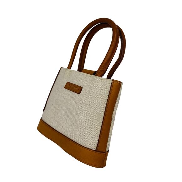 Reaction Kenneth Cole Mini Purse Beige Canvas Leather Trim - Picture 11 of 13